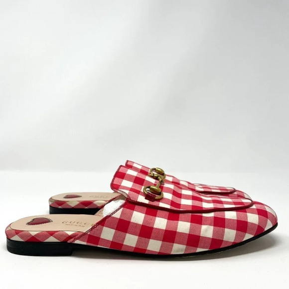 Gucci Princetown Red Gingham Plaid Check Loafer Mule Slipper Size 37.5 / 7.5 - Picture 6 of 16